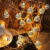 Electric operated golden ball LED metal string lights for Ramadan Eid and festive decoration