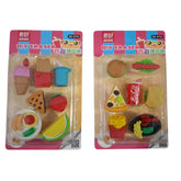 7 pcs food shaped mini erasers set with pizza burger fries for kids school stationery