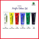Pack of 6 x 75 ml tubes of Marie's acrylic paints in basic colors for painting and art projects