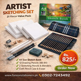 21 pcs artist sketching set with A4 sketchbook graphite pencils charcoal blenders and cloth pouch