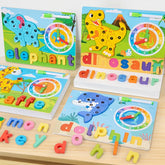 Wooden 2-in-1 jigsaw drawing board with teaching clock, numbers, and color shape sorting blocks for kids