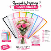 Transparent bouquet wrapping sleeve sheet with colored border for flower bouquet packaging, florist wrapping, gift presentation, and floral arrangements on a white background.