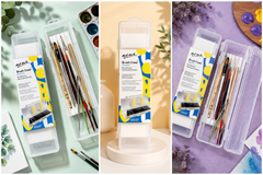 Mont Marte Discovery brush case plastic storage box with foam inserts and clip locks for storing and transporting paint brushes up to 33cm.
