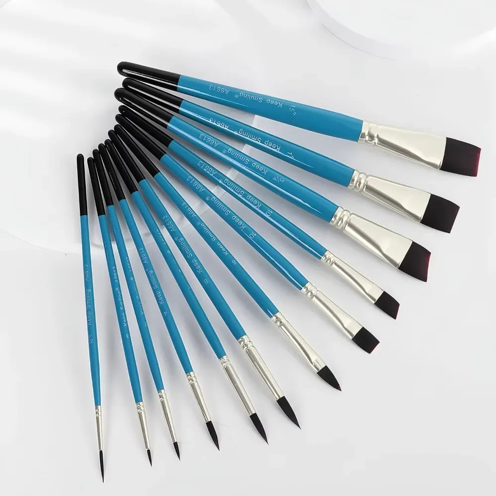Keep Smiling 12 PCS multi-shape nylon hair paint brush set for oil, acrylic, and watercolor painting