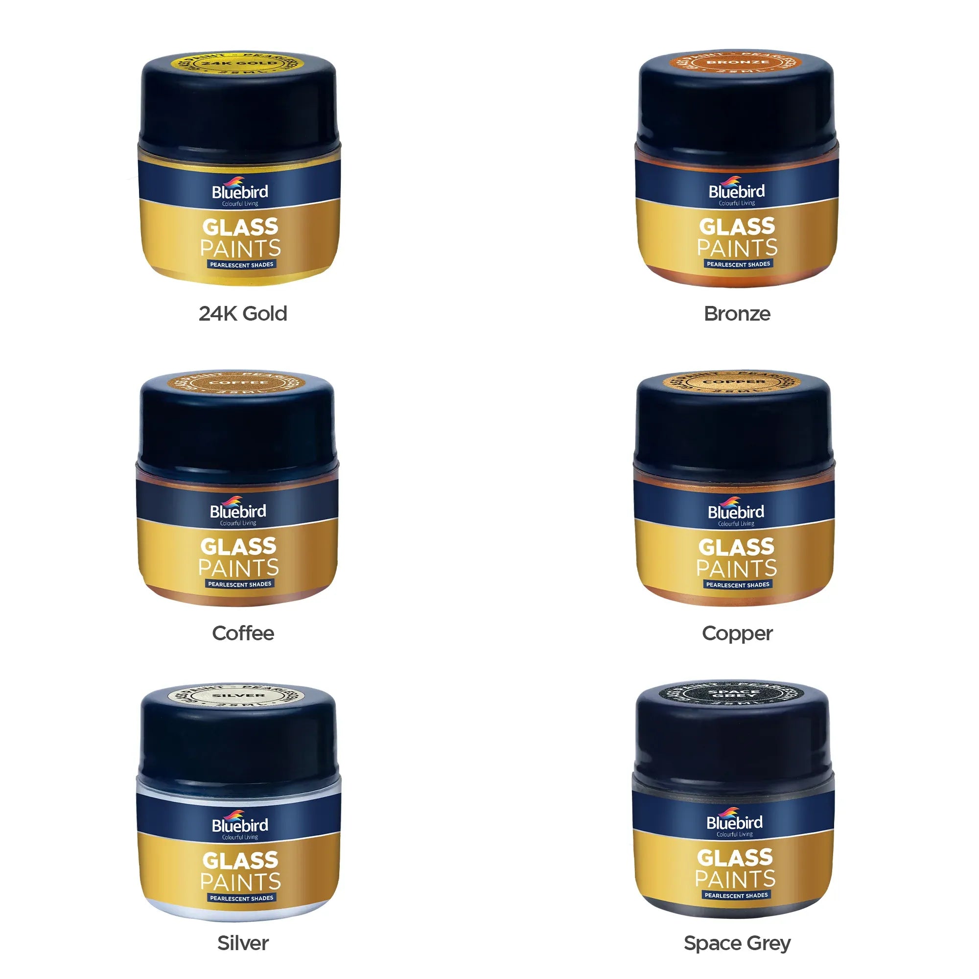 Bluebird pearlescent glass paints 25ml set of 6 for glass painting and decorative crafts