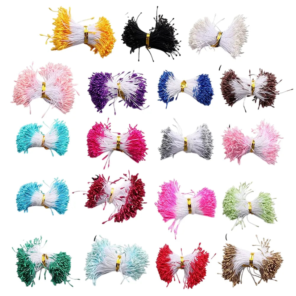 Mini flower stamens with pearl pistil double heads, 100-piece pack for DIY floral crafts and wedding décor