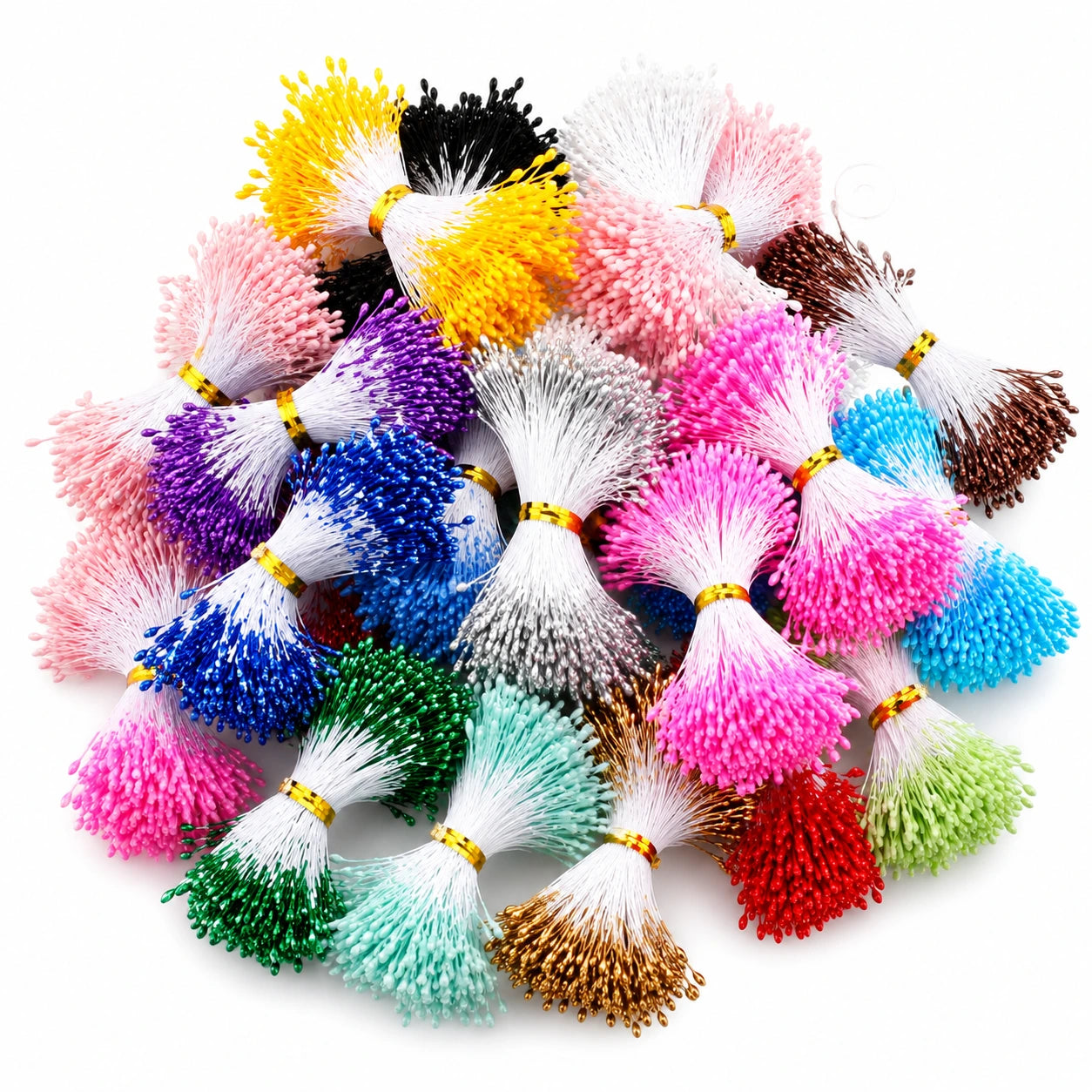 Mini flower stamens with pearl pistil double heads, 100-piece pack for DIY floral crafts and wedding décor