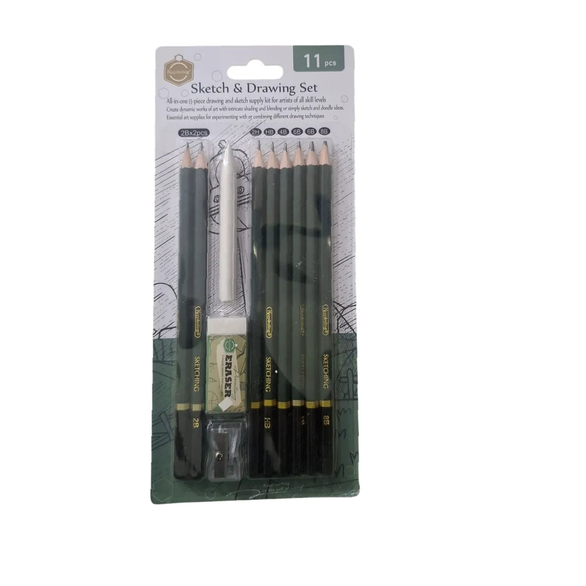 Keep Smiling 11pcs charcoal pencil sketching and drawing kit with charcoal pencils, blenders and erasers
