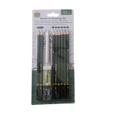Keep Smiling 11pcs charcoal pencil sketching and drawing kit with charcoal pencils, blenders and erasers