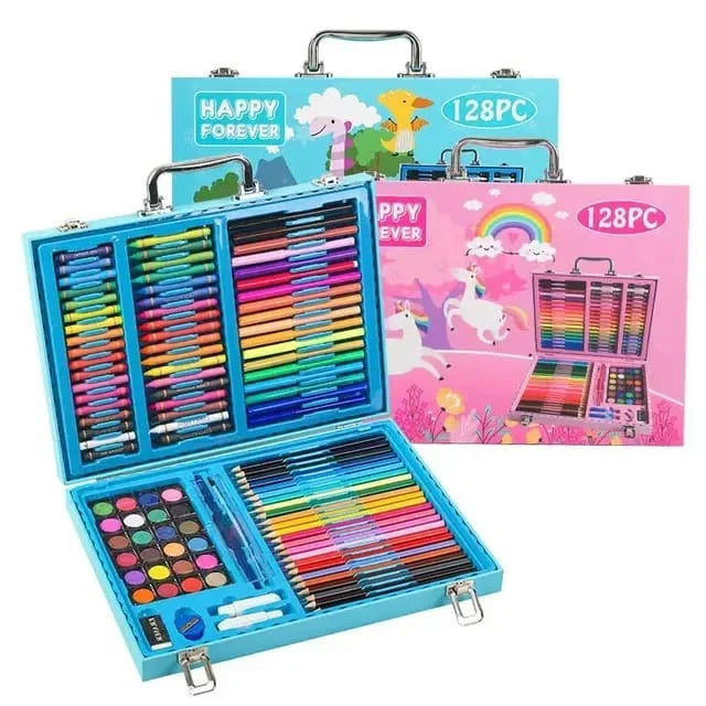 128-piece kids art set with colouring tools for drawing, painting, and creative activities