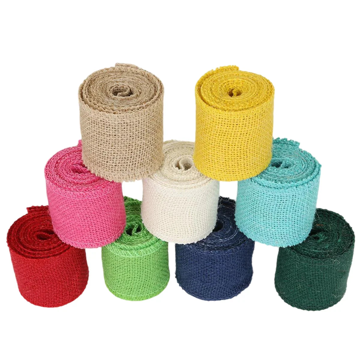 12 pcs multicolor natural burlap jute fabric rolls 2m × 6cm for DIY crafts, gift wrapping, and decorations