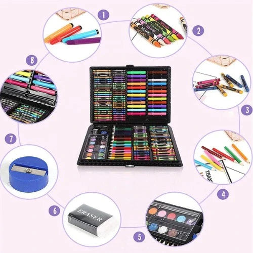 168-piece coloring kit with pencils and markers for kids and adults