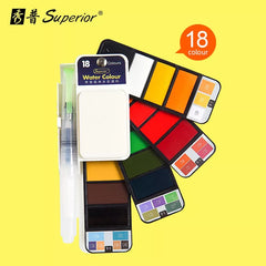 18 colors pigment watercolor paints set with brush for art, craft, and school projects