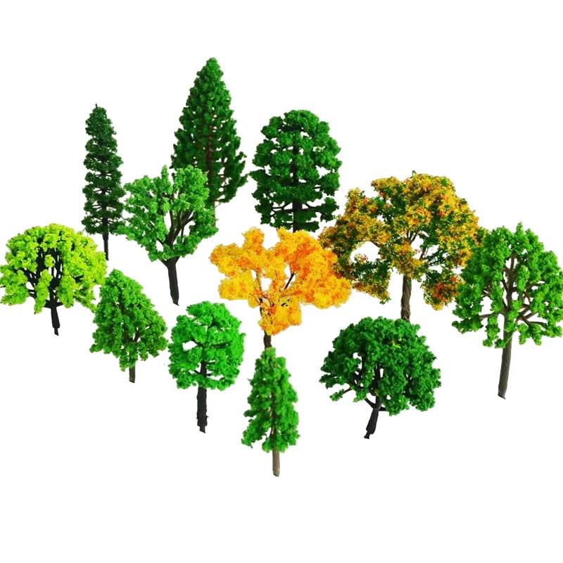 6 pcs mixed model scale trees for diorama train scenery and architectural models