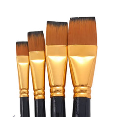 Keep Smiling 4 flat head drawing paint brushes with wooden handles for acrylic oil and watercolor painting