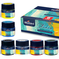 Bluebird Studio acrylic paint set, 6 tubes of 25ml primary colors, non-toxic, vibrant pigments for canvas, wood, and craft projects