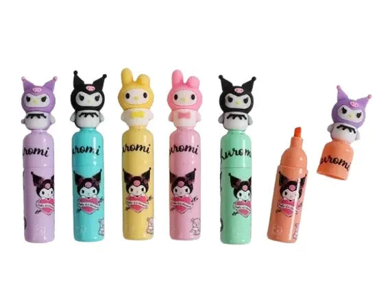 Cute Kuromi cartoon highlighter pens pack of 6 colorful markers for school, journaling, office, and study notes