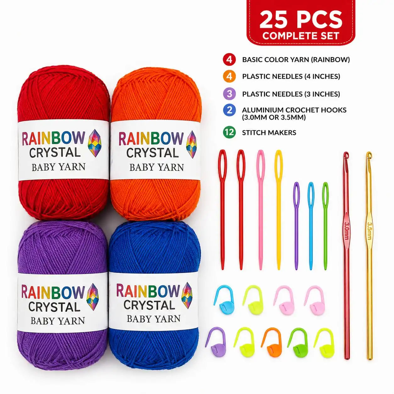 Basic beginner crochet kit with crochet hooks needles and knitting accessories