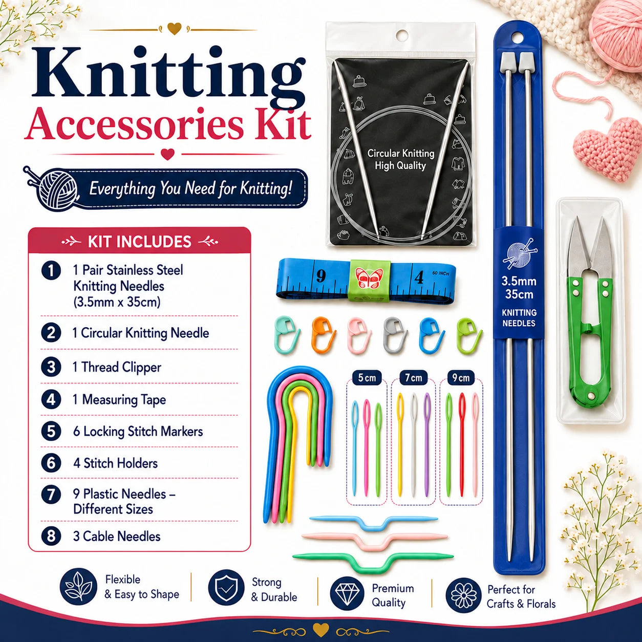 27 Pcs Knitting Accessories Kit with Needles Complete Knitting Tool Set