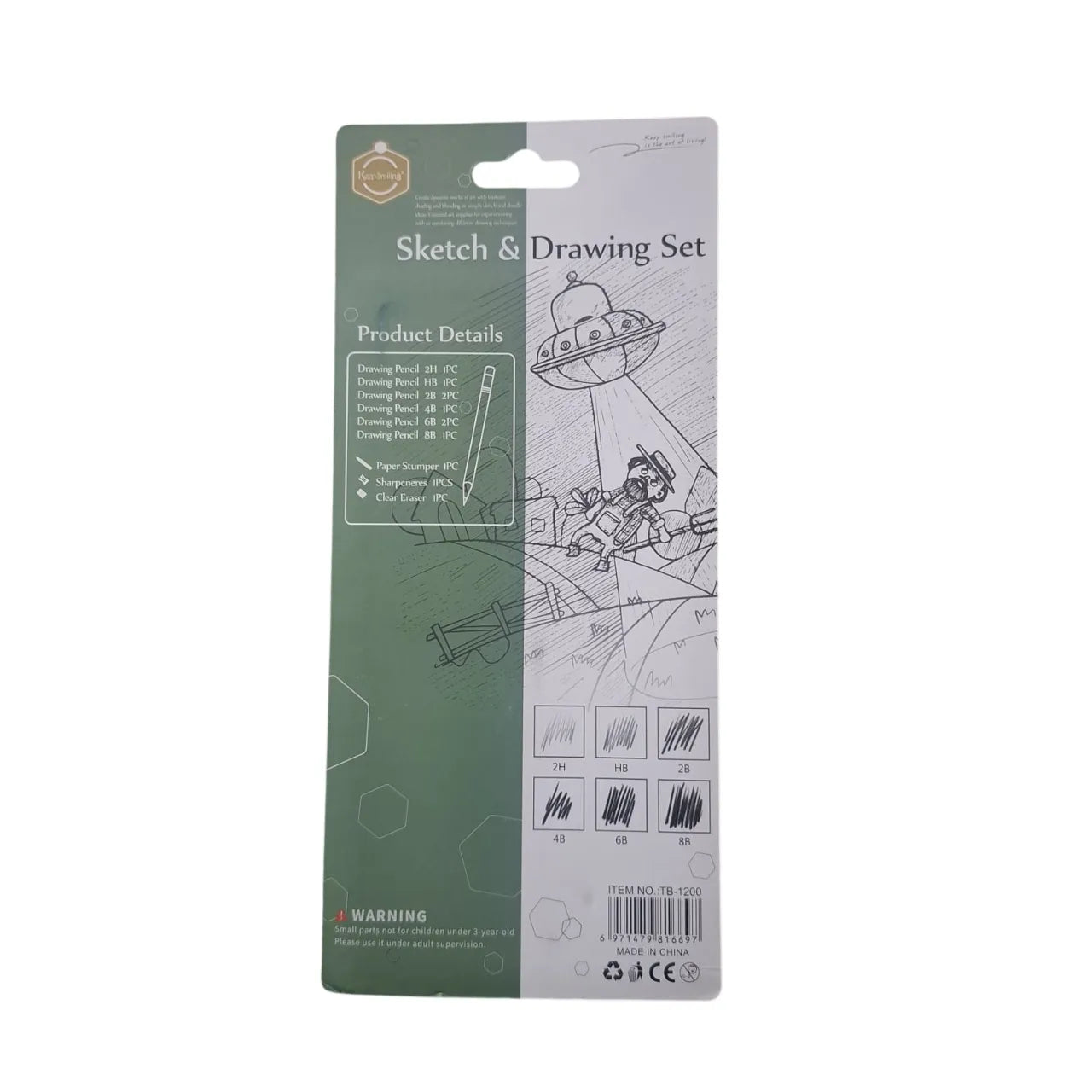 Keep Smiling 11pcs charcoal pencil sketching and drawing kit with charcoal pencils, blenders and erasers