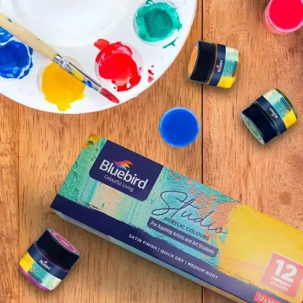 Bluebird studio acrylic colours 25ml set of 12 primary shades for painting and art projects