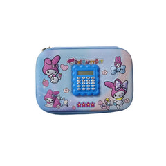 My Melody 3D pencil case with built-in calculator. Embossed fiber pouch ideal for kids to store stationery, pens, and school essentials.