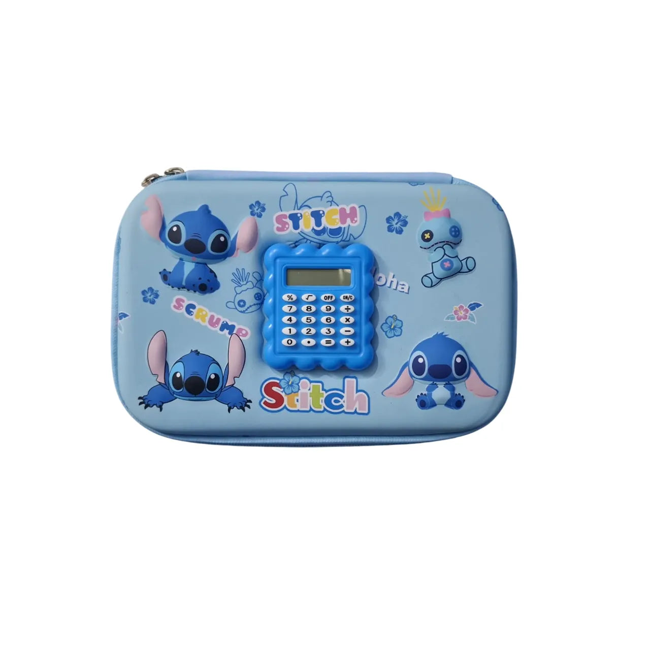 Stitch 3D pencil case with calculator embossed fiber pouch for kids stationery