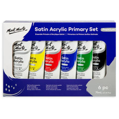 Mont Marte satin acrylic paint primary set 6 colors 75ml tubes for art, canvas and craft painting