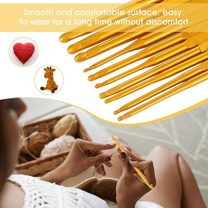 Double-ended metal handle crochet hook for knitting and weaving crafts