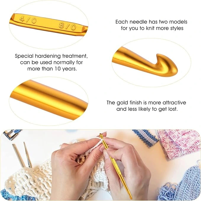Double-ended metal handle crochet hook for knitting and weaving crafts