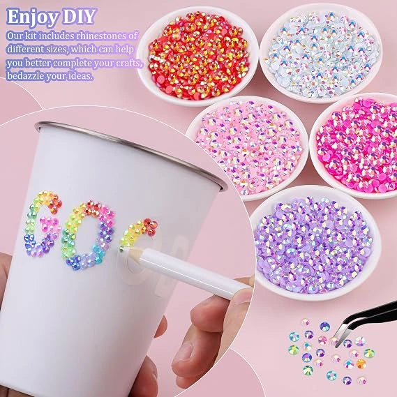 15-color resin jelly rhinestones kit with 3mm flatback gems and three 10ml B7000 jewelry glue tubes