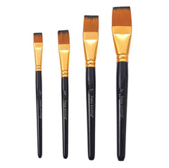 Keep Smiling 4 flat head drawing paint brushes with wooden handles for acrylic oil and watercolor painting