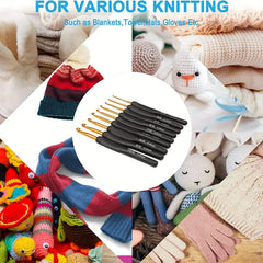 Colorful Soft Handle Crochet Hook Set – 9pcs Black Grip Crochet Needles for Yarn, Knitting & DIY Crafts