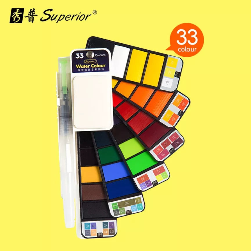 33 colors pigment watercolor paints set with brush for art painting and craft use