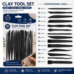 Keep Smiling 14Pcs clay tool set with black plastic pottery and sculpting tools for ceramics, modeling, carving, and DIY craft projects.