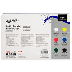 Mont Marte satin acrylic paint primary set 6 colors 75ml tubes for art, canvas and craft painting