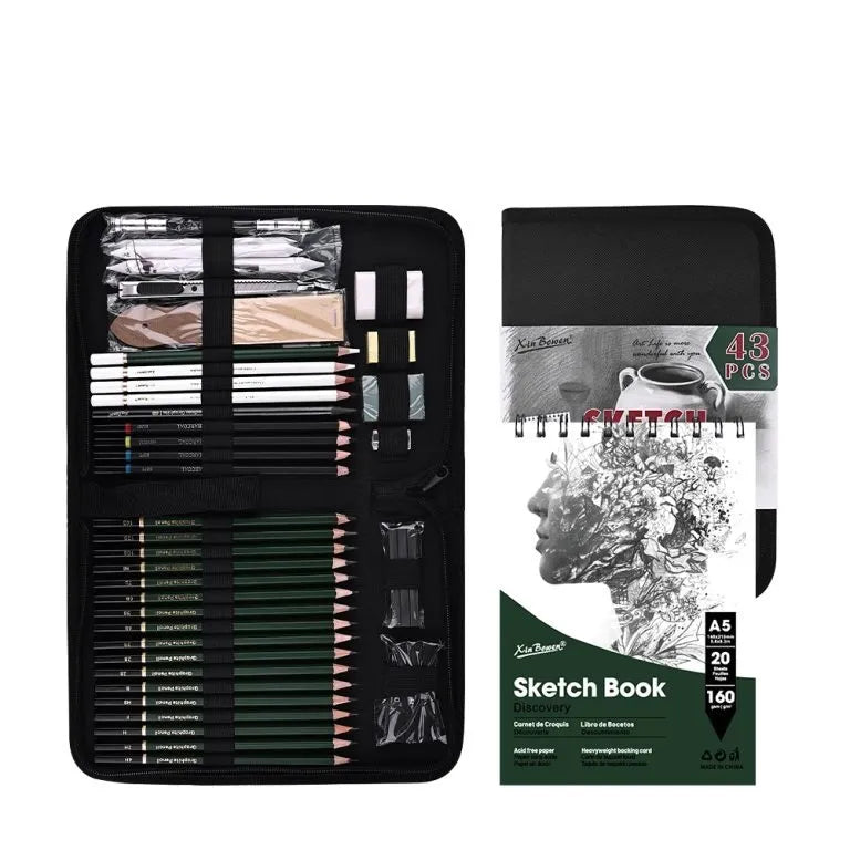43 pcs professional sketching and drawing art tool kit with sketch pad for artists and students