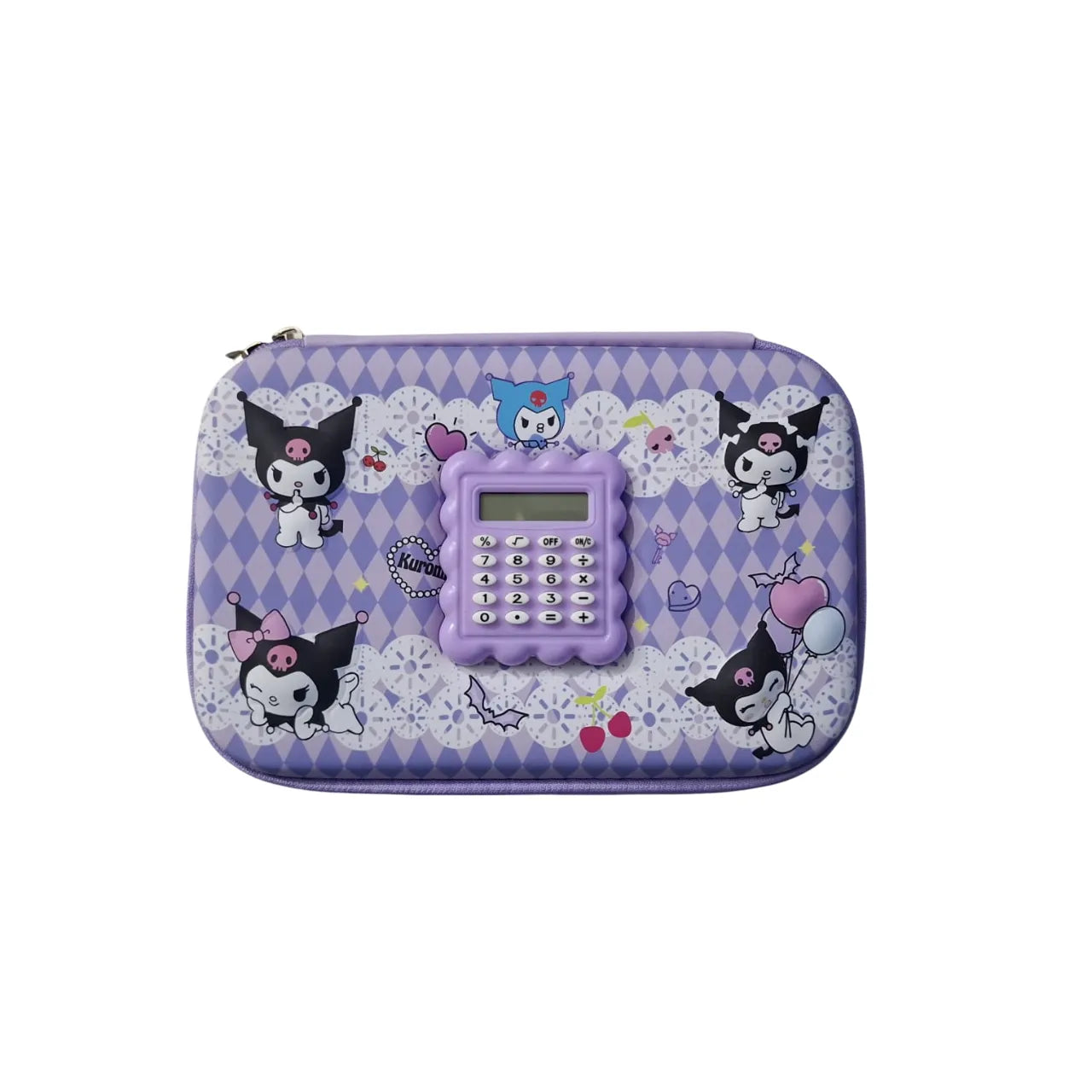 Kuromi 3D pencil case with calculator embossed fiber pouch for kids stationery