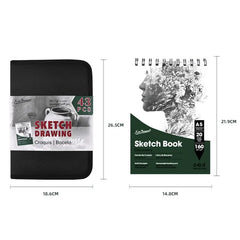 43 pcs professional sketching and drawing art tool kit with sketch pad for artists and students