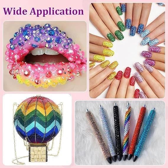 15-color resin jelly rhinestones kit with 3mm flatback gems and three 10ml B7000 jewelry glue tubes