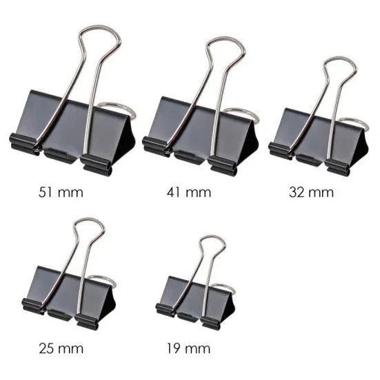 binder clip paper clip pack of 12 sizes 19mm 25mm 32mm 41mm 51mm for office use