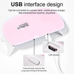 6W mini nail dryer machine with 6 LED UV lights, portable USB nail lamp for drying polish at home