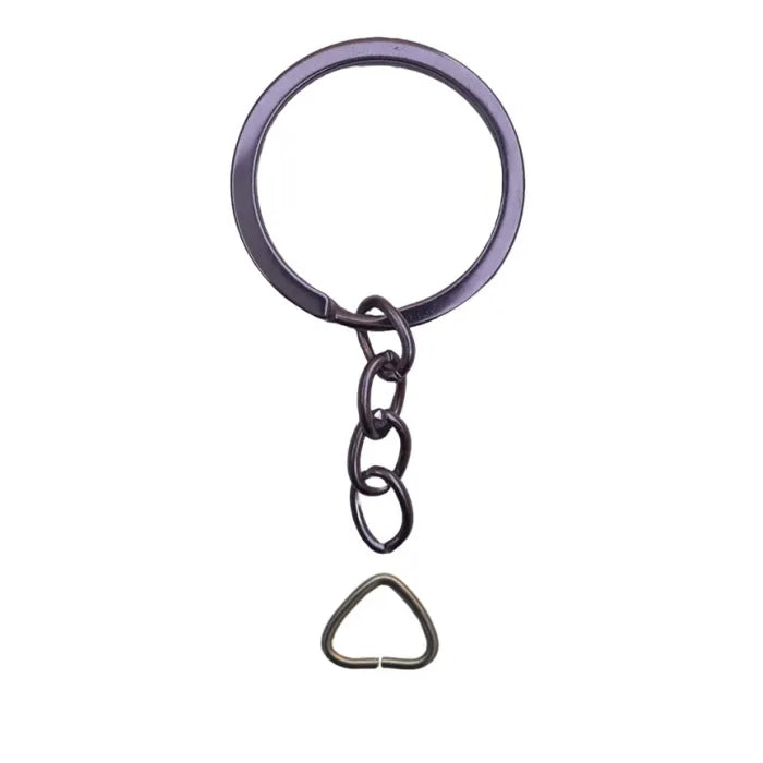 6 piece silver flat split key rings with link chain for keychains and DIY crafts