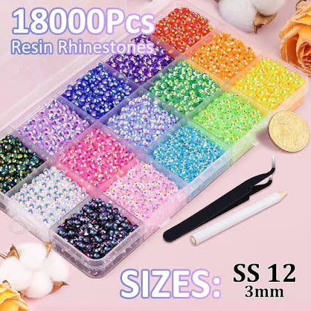 15-color resin jelly rhinestones kit with 3mm flatback gems and three 10ml B7000 jewelry glue tubes