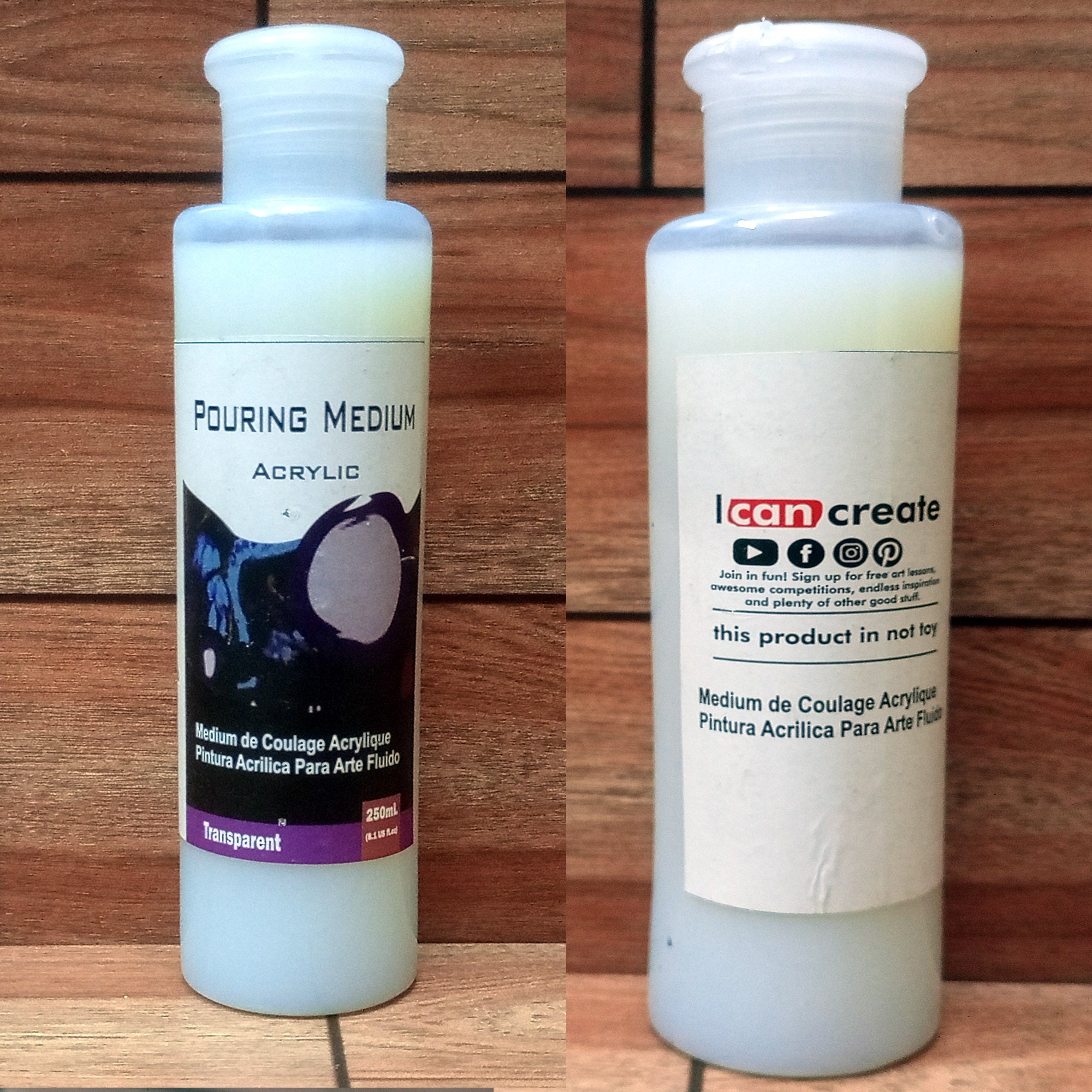 Acrylic paint pouring medium 240ml bottle for smooth, non-toxic flow and fluid art effects