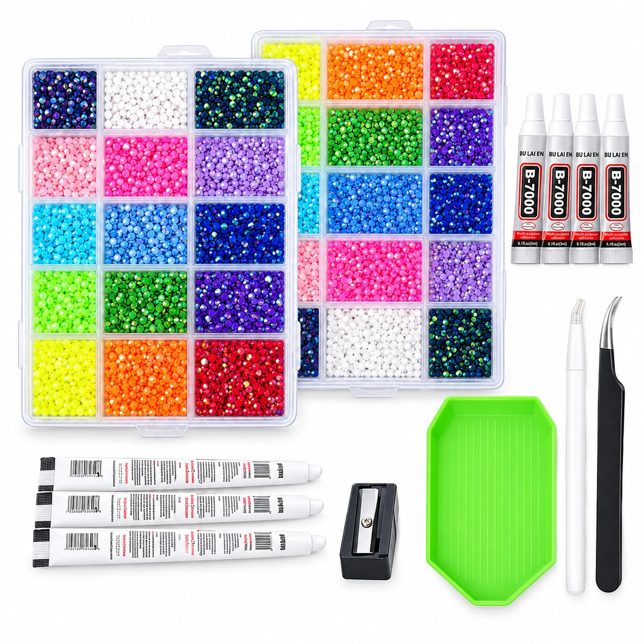 15-color resin jelly rhinestones kit with 3mm flatback gems and three 10ml B7000 jewelry glue tubes