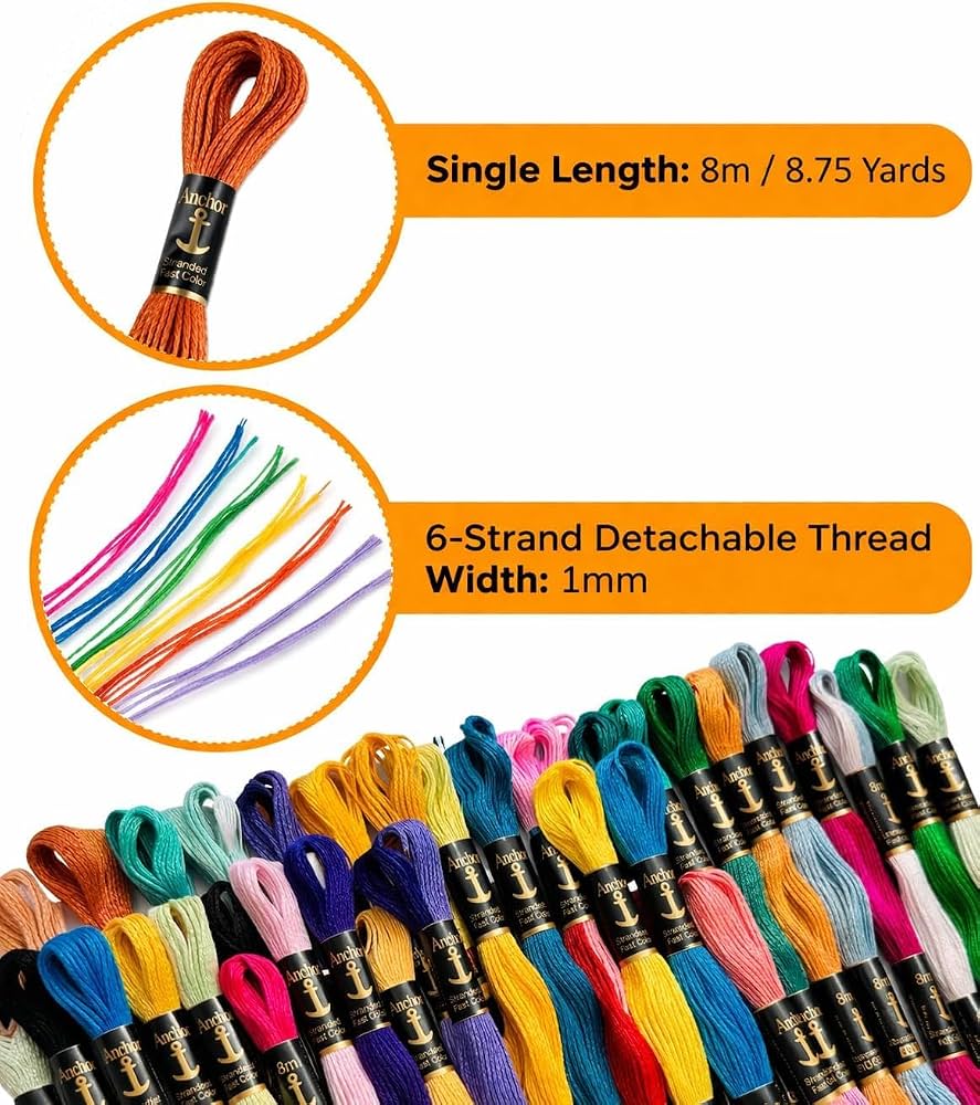 12 Anchor & Butterfly Solid Stitch Cotton Embroidery Thread Floss Set Multicolor Embroidery Skeins for Cross Stitch and Craft Projects