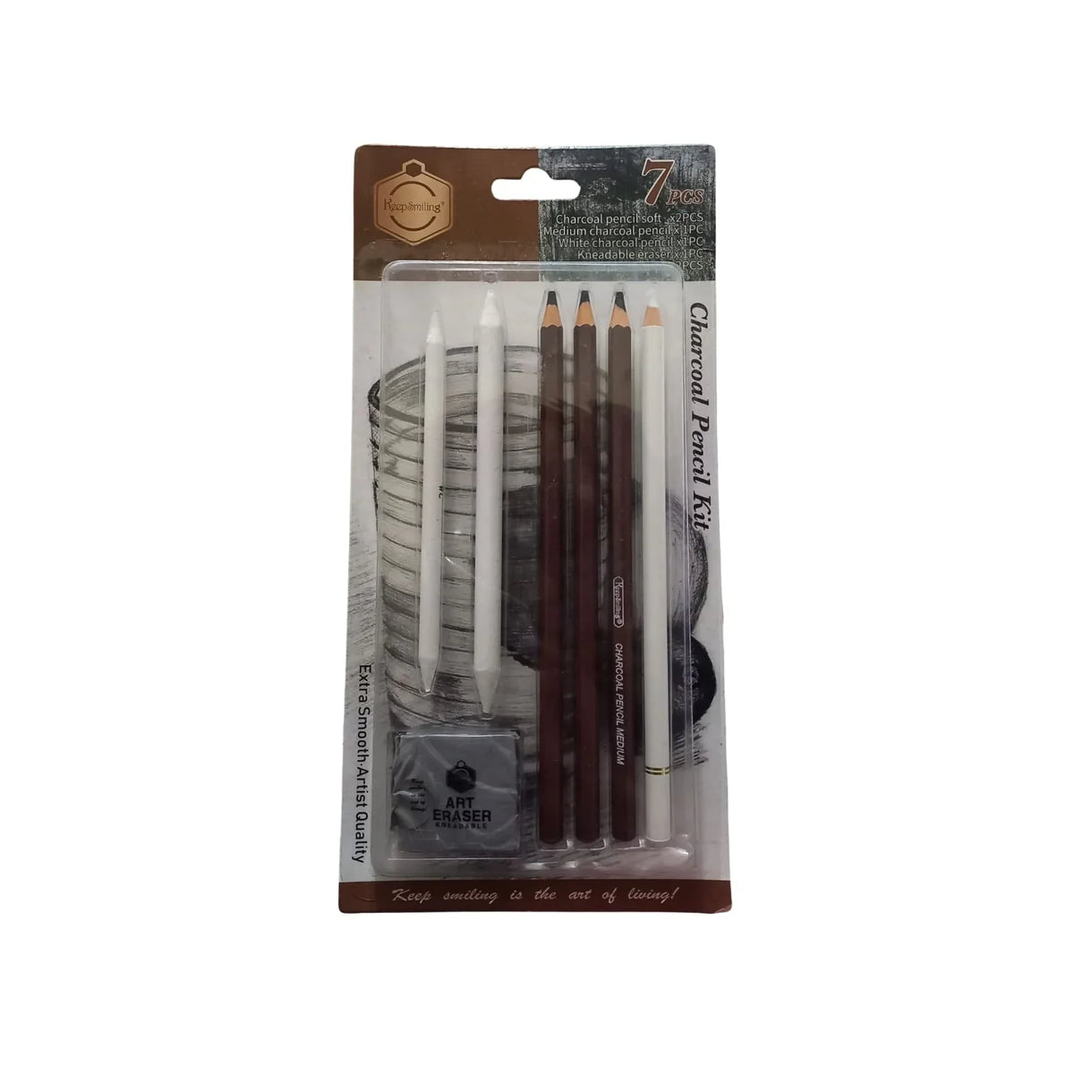 Keep Smiling Charcoal Sketch Pencils – 7 Pcs