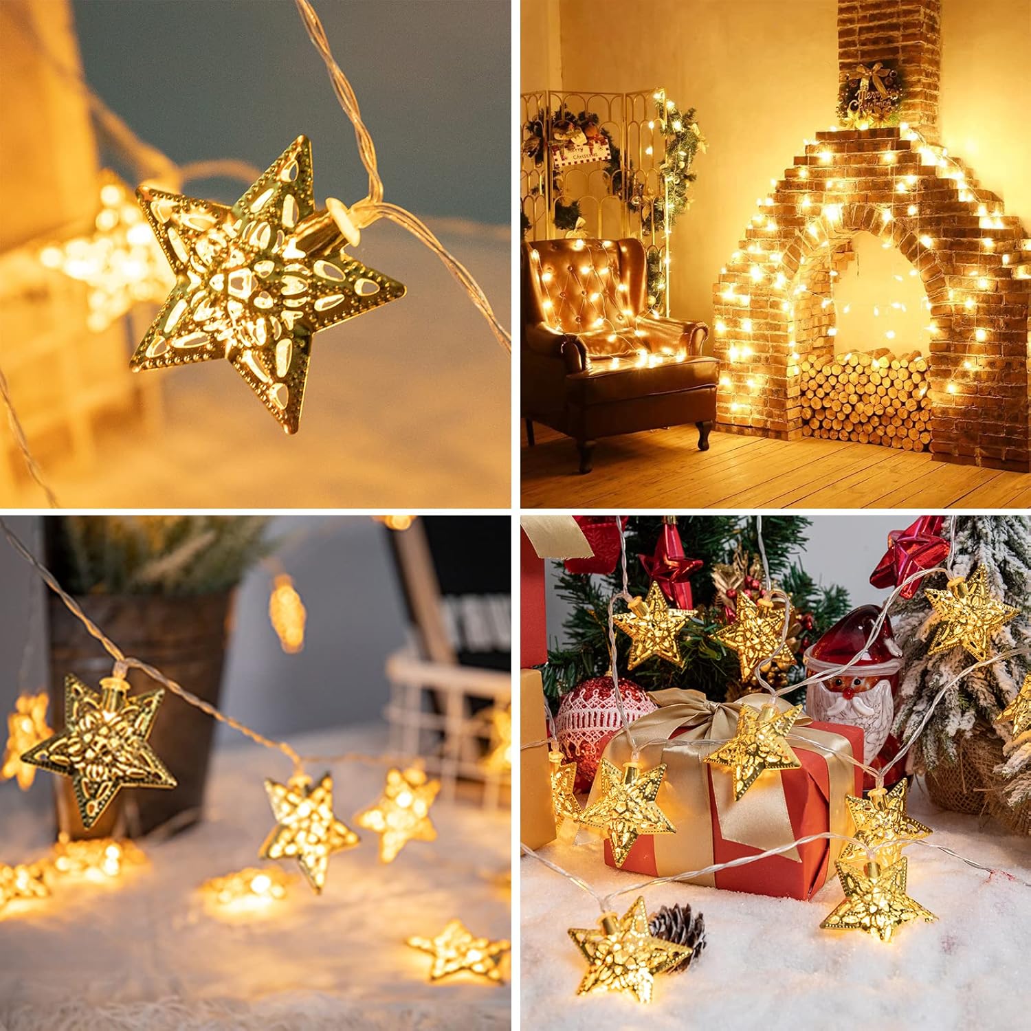 Electric operated golden star LED metal string lights for Ramadan festival and home decoration