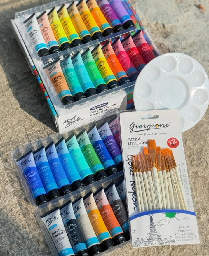 Mont Marte 18-piece Acrylic Colour Paint Set with 12-piece Artist Brush Kit – Funoon Stationers